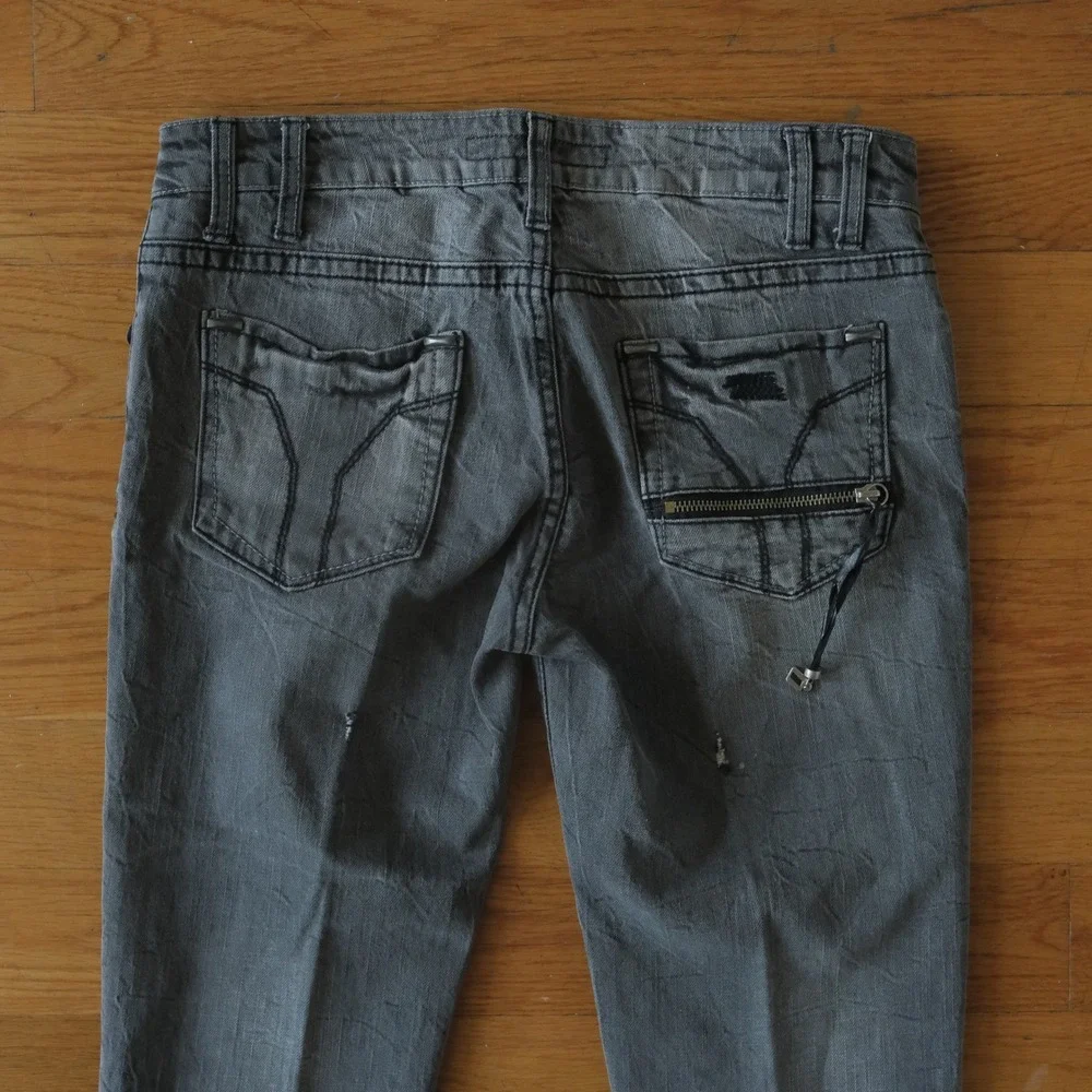 Coco Bongo‎ Capris Gray Faded Ankle Zip Cotton Grunge 30 Cropped Jeans